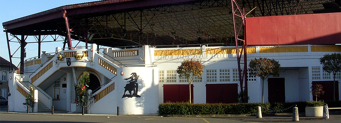 Les magnifiques arènes de Pomarez, terrain de jeu préféré des vaches landaises - Crédit photo: Jibi44 - CC BY-SA 3.0